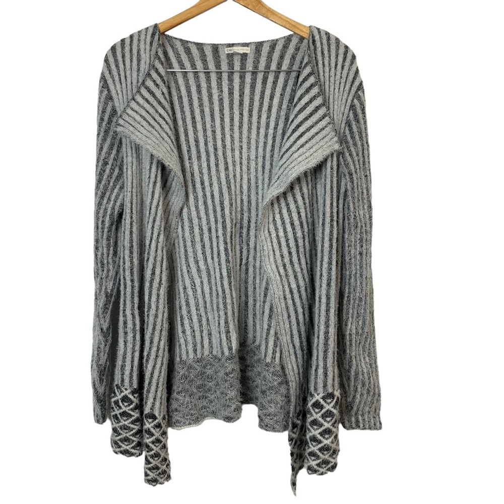 CATO Waterfall Open Ribbed Striped Eyelash Cardigan Sz XL